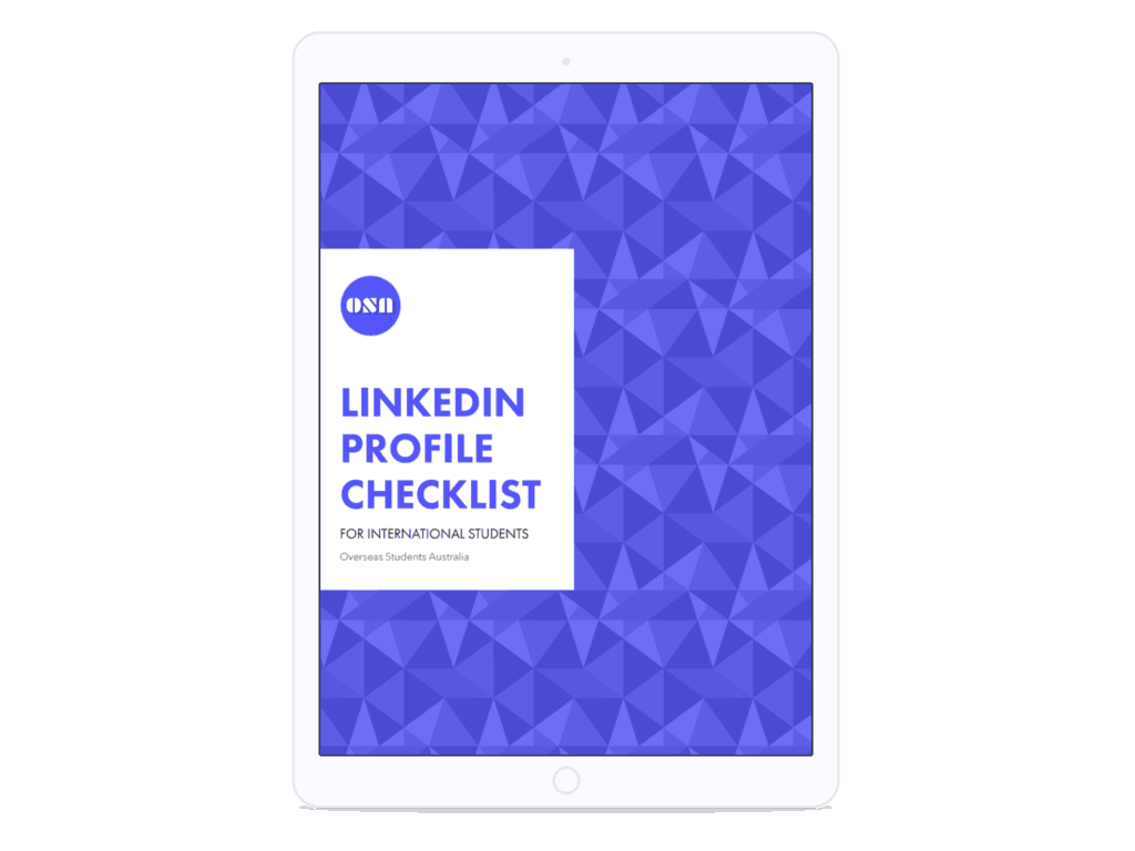 Tablet showing a Linkedin Profile Checklist for International students in Australia