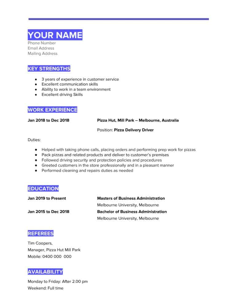 resume template for australia